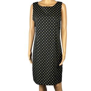 Courtenay Stretch Sheath Polka Dot Black Yellow Dress Zip Back Sleeveless Size 8